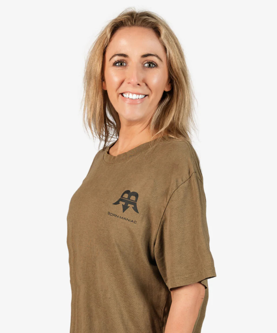 BORN MANIAC -  UNISEX MOSS GREEN WANTED TEE