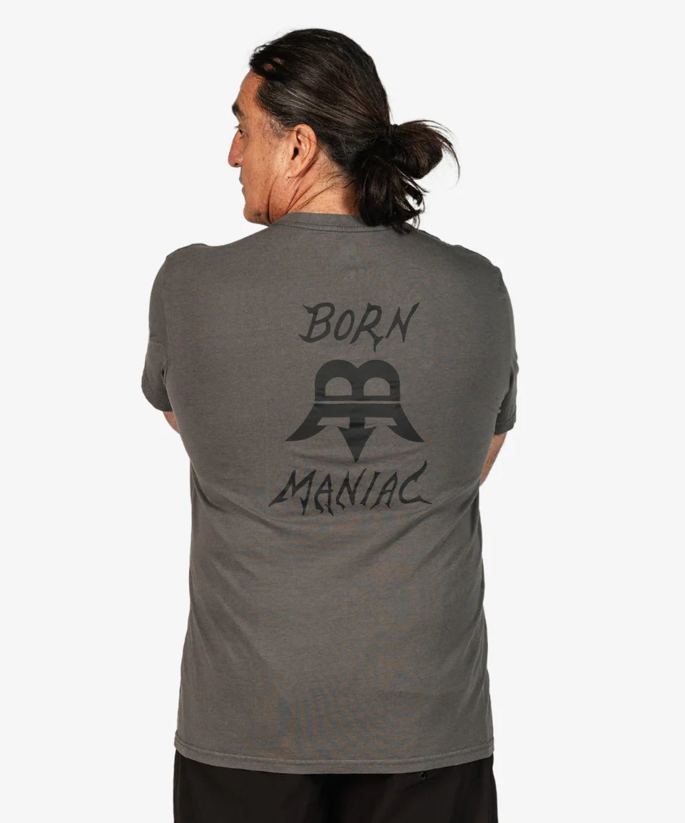 BORN MANIAC - UNISEX CHARCOAL FONT TEE